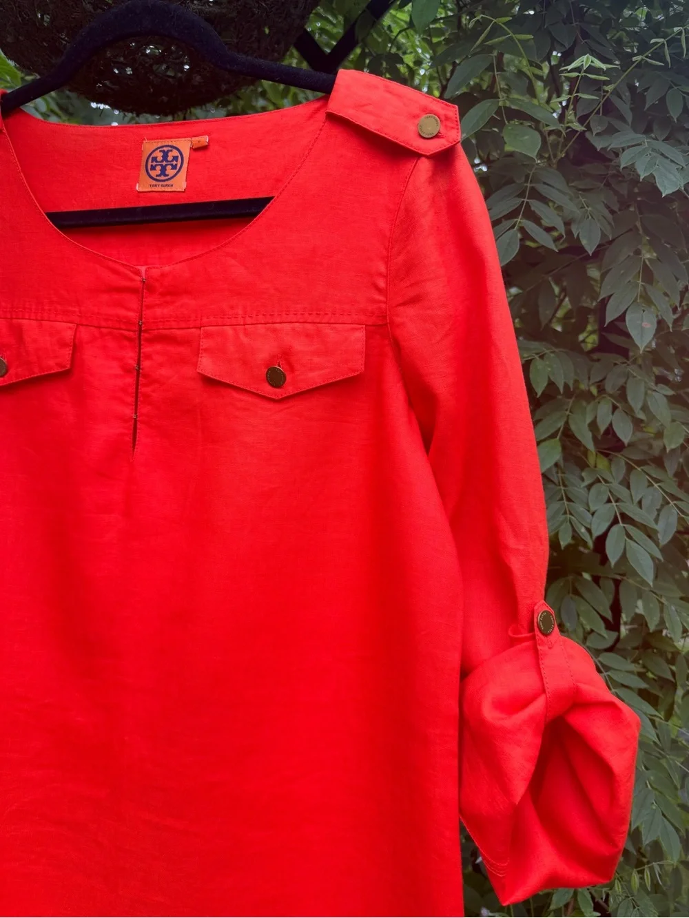 Tory Burch Bright Red Long-Sleeve Shift Dress for Girls